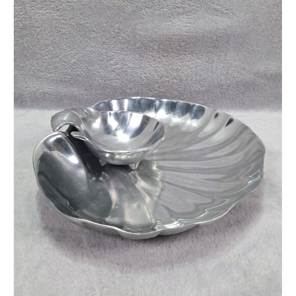 VTG Wilton 2 Pc. Set Pewter Clam Shell Chip & Footed Dip Bowl Party Bruce Fox - Picture 11 of 14